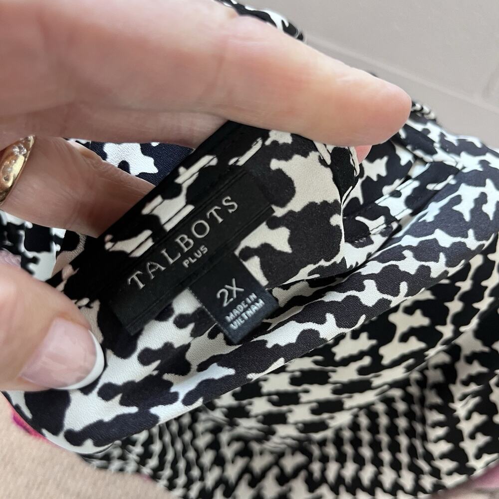 Talbots Blouse Top Plus size 2X Black Ivory Hounds Tooth Modest Career Church - Picture 8 of 8